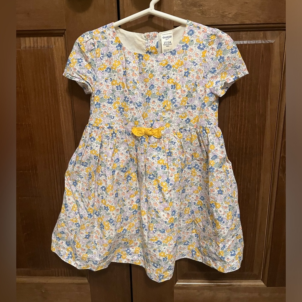 Oshkosh B'gosh Girl’s Yellow & Blue Floral Lightweight Cotton Spring Dress, 2T